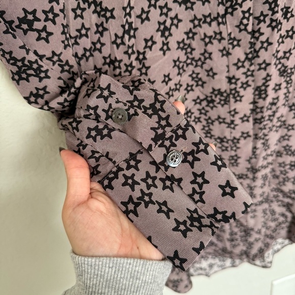 Equipment Taupe Silk Star Print Mini Shirt Dress Size S Long Sleeve Celestial - Picture 5 of 10